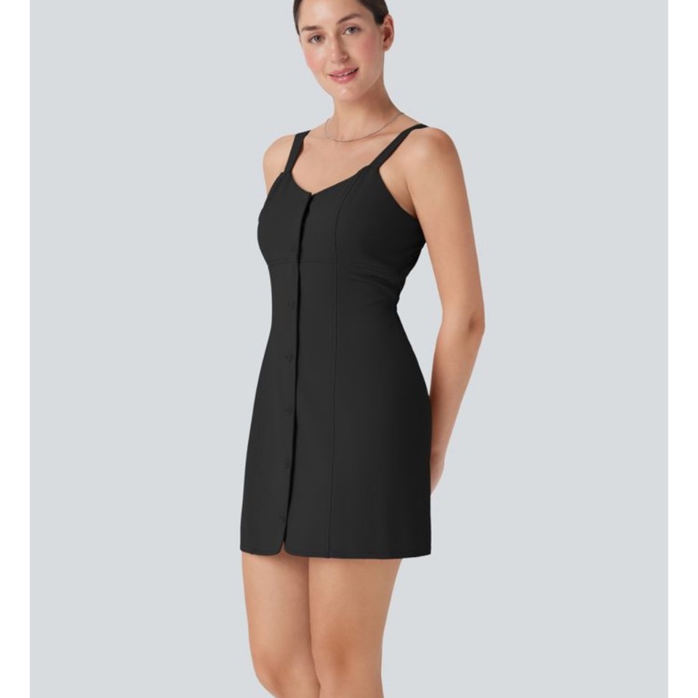 HALARA Black Button-Front Mini Dress